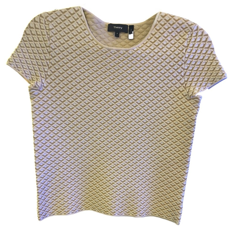 Theory Ferson Glossed Boxy Tee Diamond Knit Beige Short Sleeve Top Size P